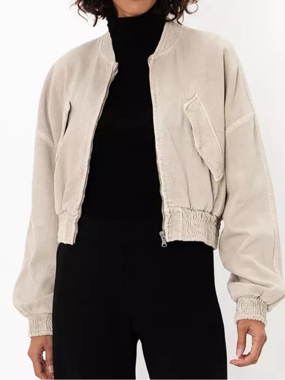 Zara Womens Beige Cropped Bomber Jacket - Picture 2 of 6